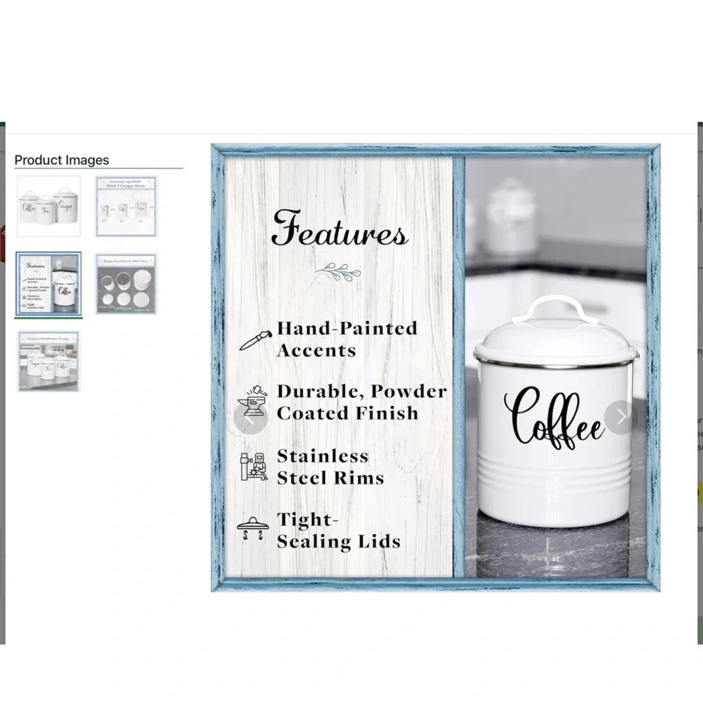 Home Acre Designs Kitchen Canisters Set of 3 Airtight Tea, Sugar, Coffee - Picture 5 of 5